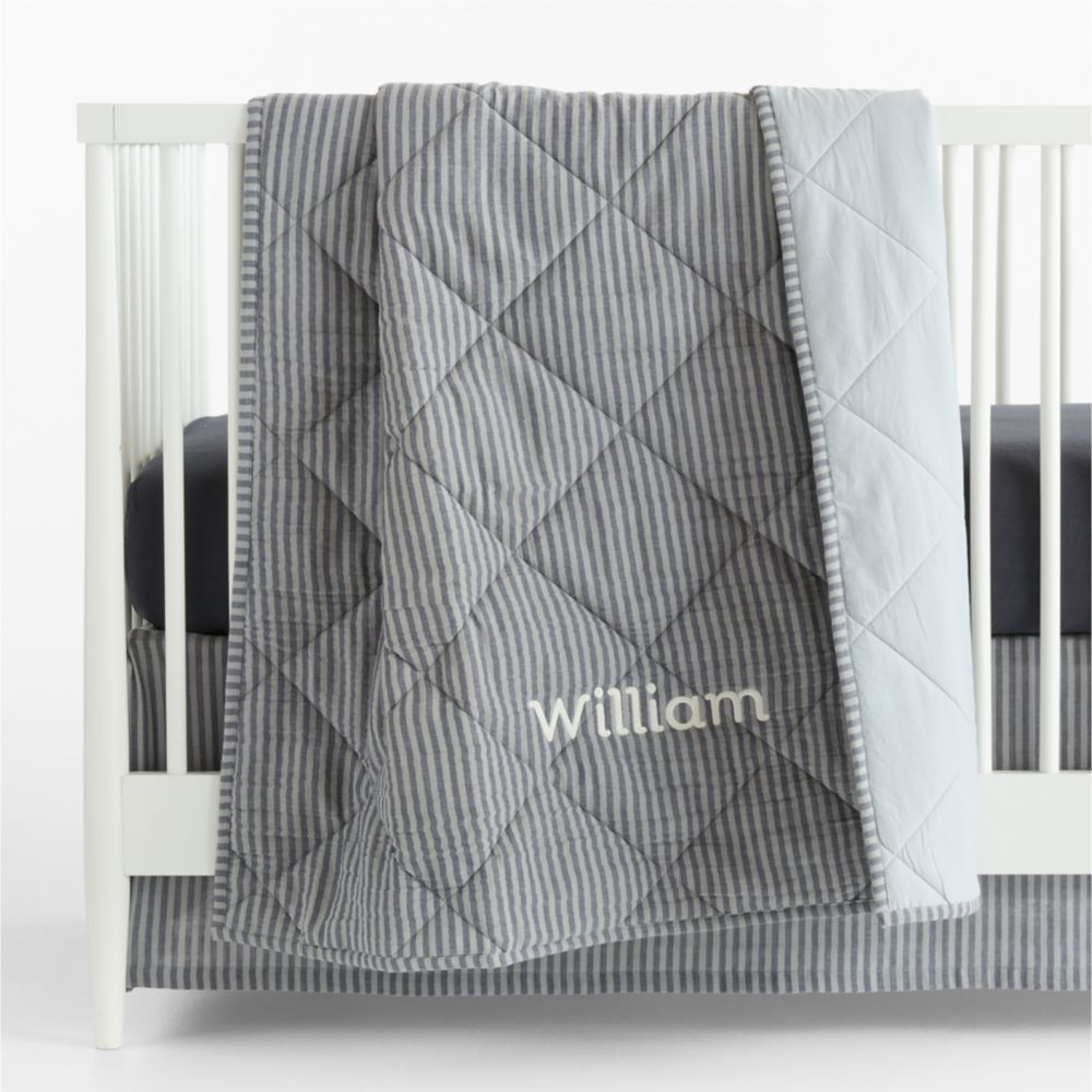 Supersoft Deep Indigo Quilted Striped 100% Organic Cotton Baby Crib Quilt