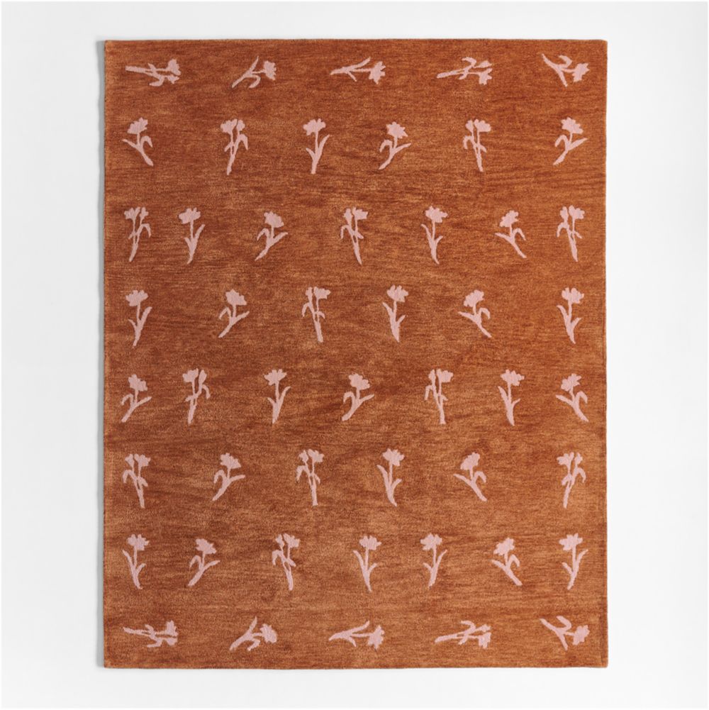 Lupin Terracotta Floral Kids Wool Area Rug
