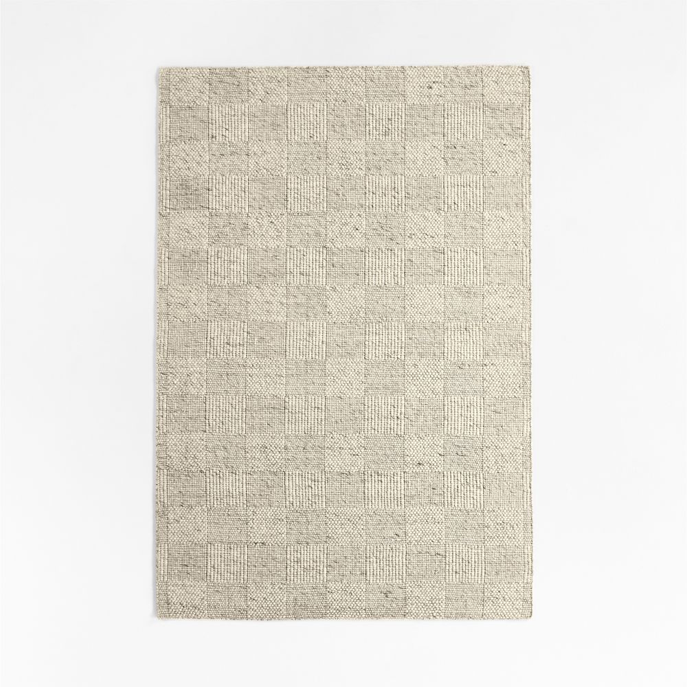 Chunky Squares Wool and Polyester Grey Kids Performance Area Rug