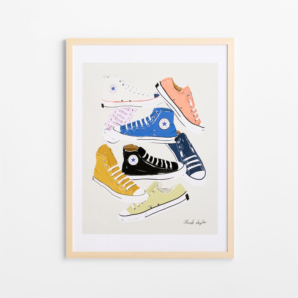 Converse Coral All Stars Jumble Maple Wood Framed Wall Art Print