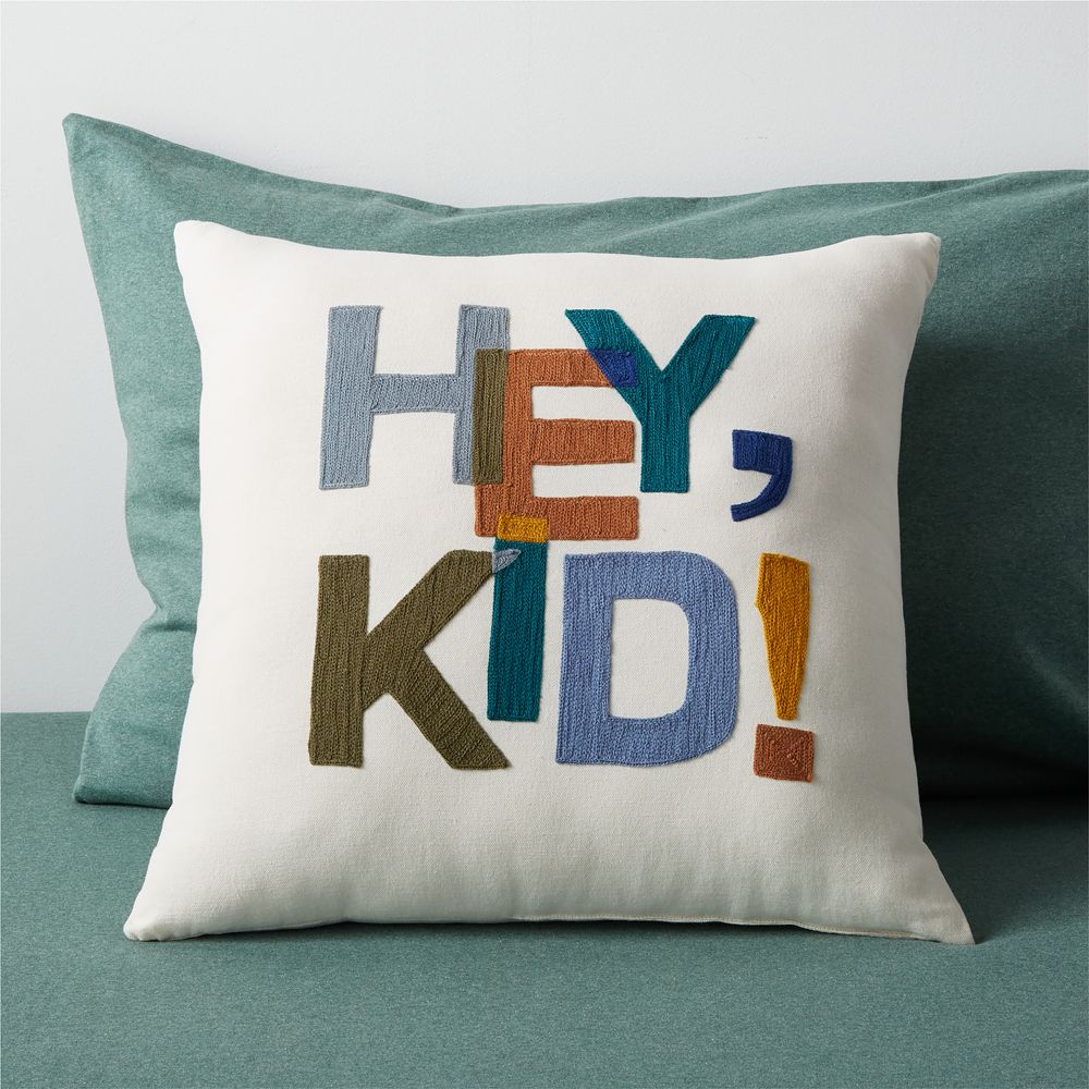 "Hey, Kid!" Embroidered Kids Throw Pillow