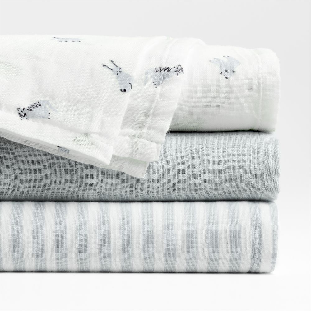 Supersoft Blue Organic Cotton Gauze Sleepytime Baby Swaddle Blankets, Set of 3