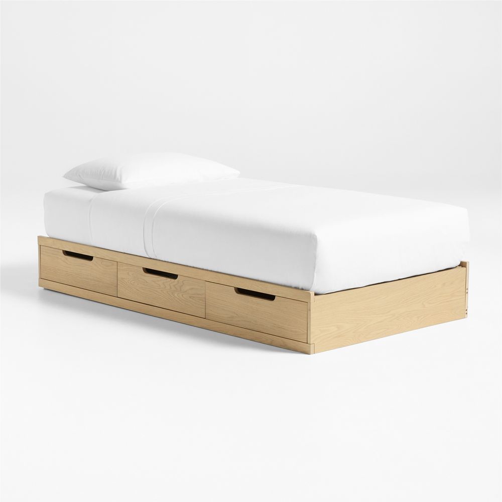 Bridgeman Natural Oak Wood Twin Kids Storage Trundle Bed