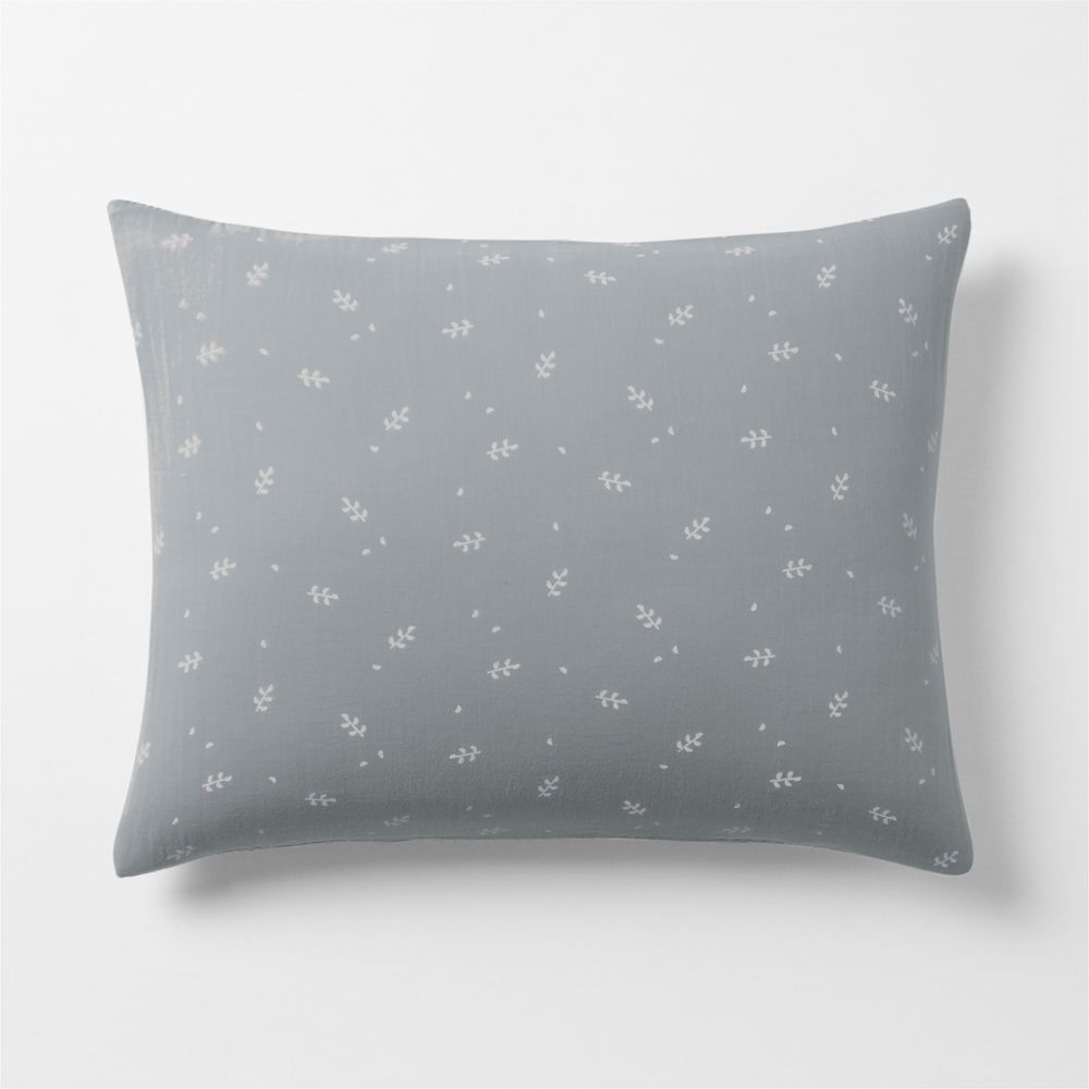 Supersoft Mist Blue Leaf Print Organic Cotton Gauze Kids Pillow Sham