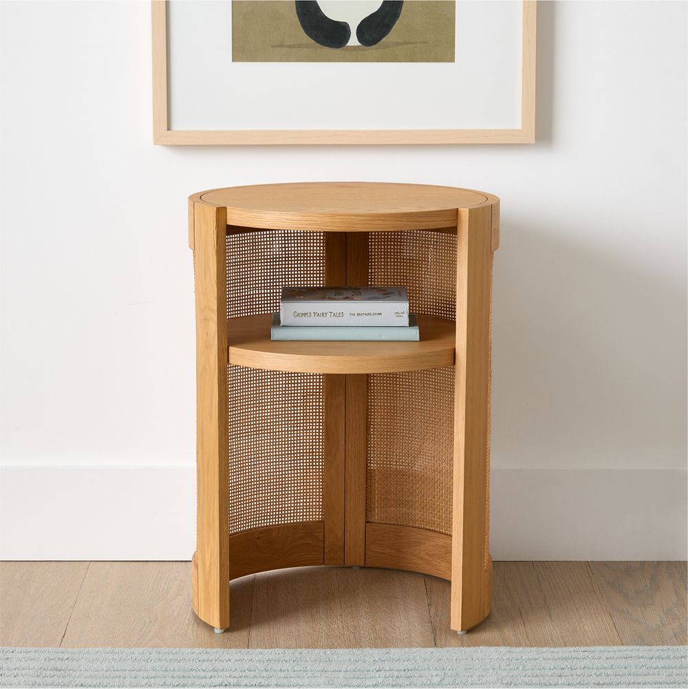 Cane 18" Natural Wood Round Nursery Side Table
