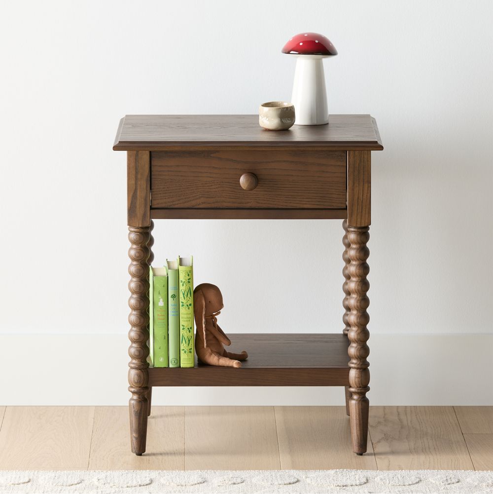 Jenny Lind 21" Deep Brown Wood Spindle Kids Nightstand with Drawer