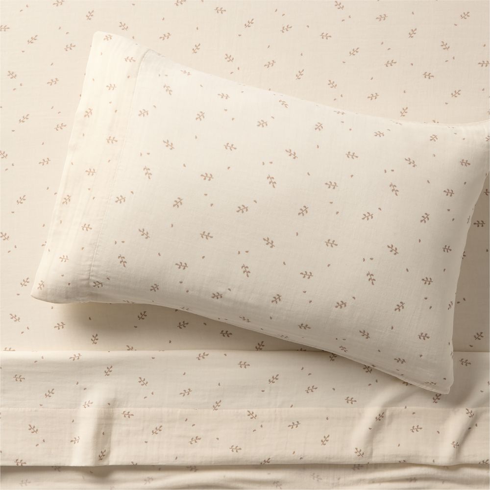 Supersoft Undyed Leaf Print Organic Cotton Gauze Kids Sheet Set