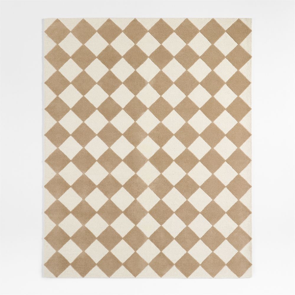 Checkerboard Tan Wool Kids Area Rug