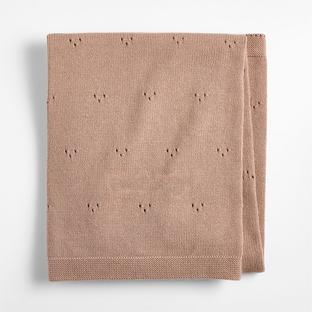 Pointelle Almond Brown Organic Cotton Baby Stroller Blanket