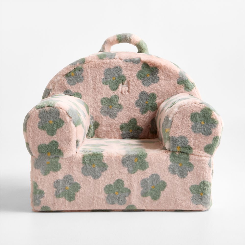 Large Iceberg Green and Pink Floral Faux Fur Kids Lounge Nod Chair
