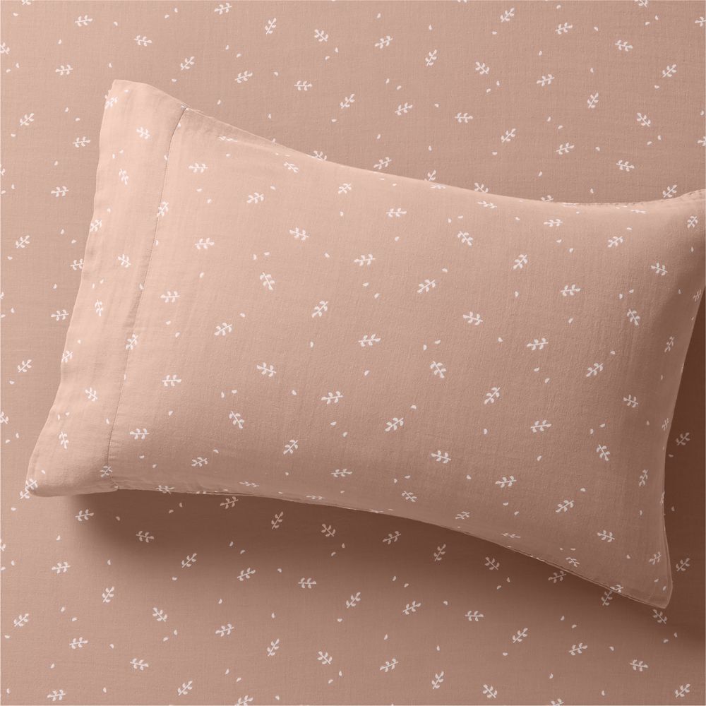 Supersoft Violet Rose Leaf Print Organic Cotton Gauze Kids Pillow Case