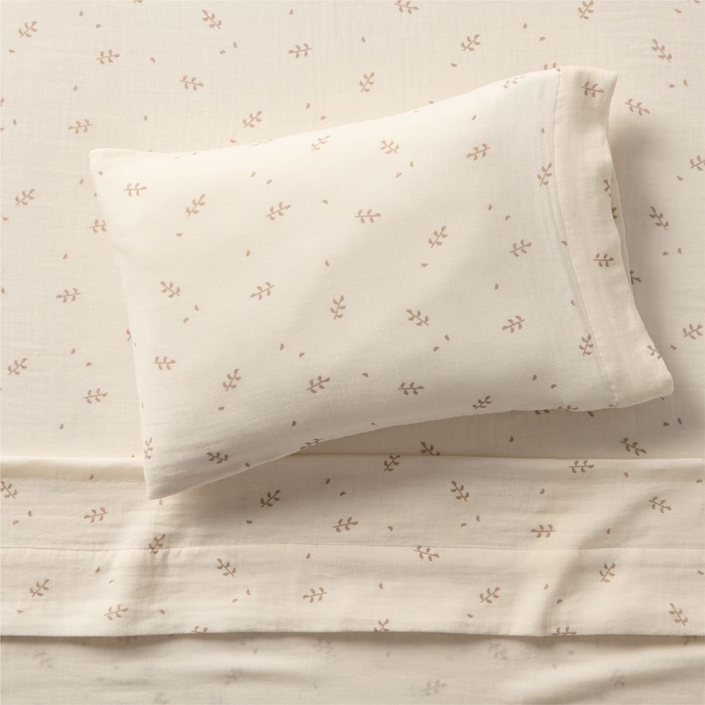 Supersoft Undyed Leaf Print Organic Cotton Gauze Toddler Sheet Set