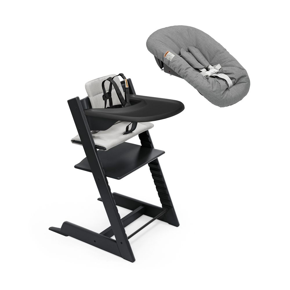 Stokke Tripp Trapp Black Wood Baby High Chair and Newborn Set Bundle