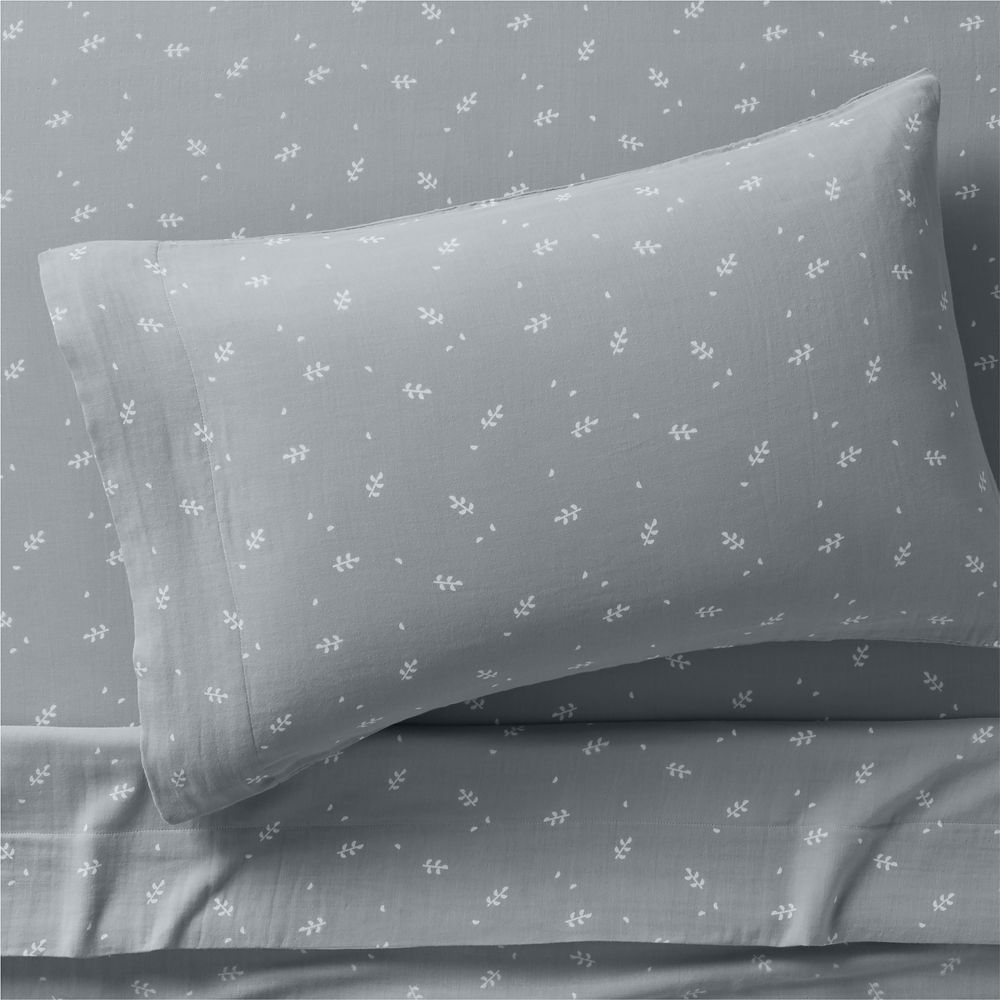 Supersoft Mist Blue Leaf Print Organic Cotton Gauze Kids Sheet Set