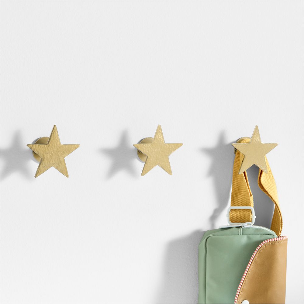 Brass Metal Star Kids Wall Hooks, Set of 3