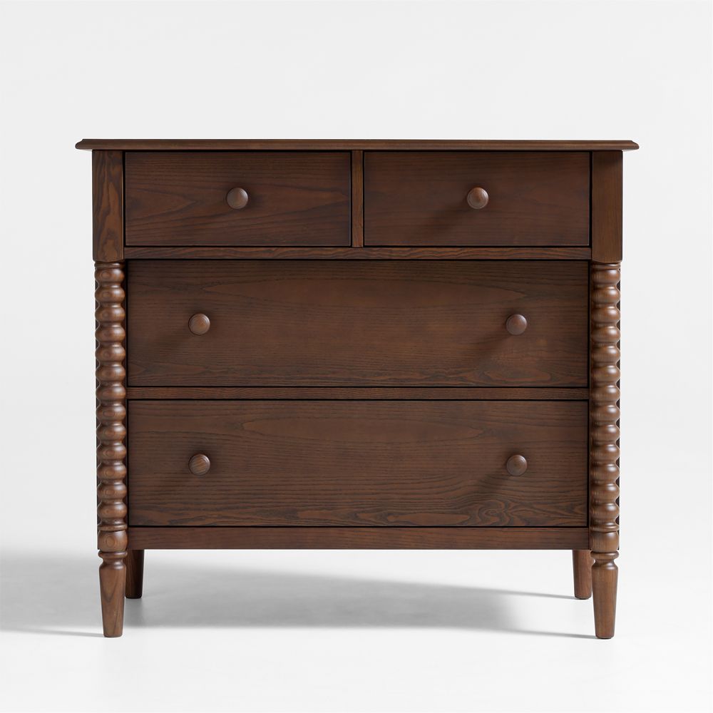 Jenny Lind 37" Deep Brown Wood Narrow 4-Drawer Kids Dresser