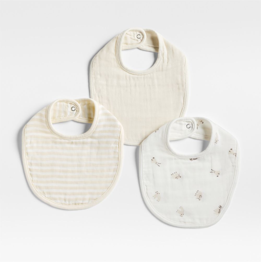 Supersoft Animal Natural Organic Cotton Gauze Baby Bibs, Set of 3