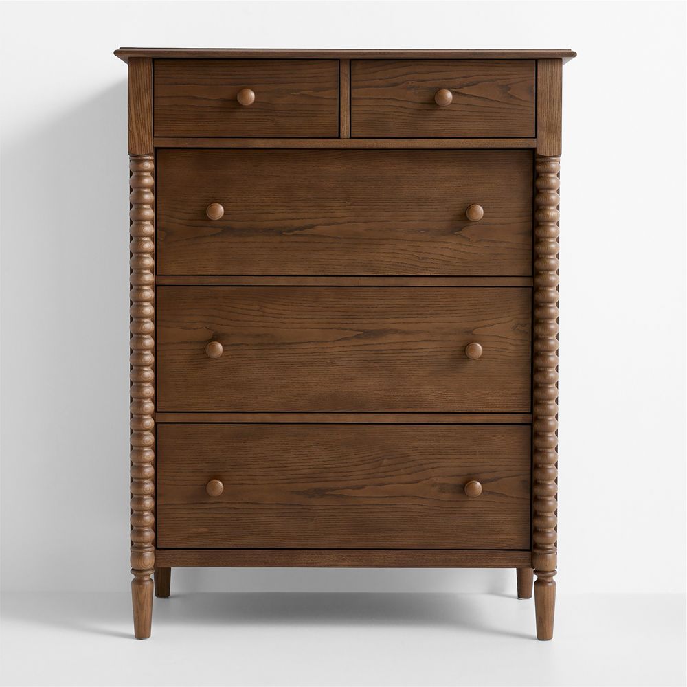 Jenny Lind 37" Deep Brown Wood Tall 5-Drawer Kids Dresser