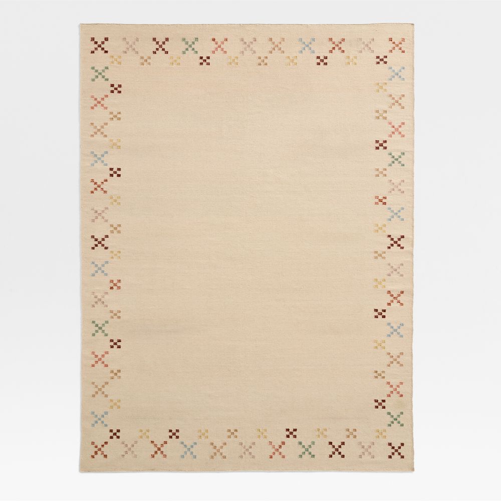 Broderie Kilim Taupe Wool and Cotton Kids Area Rug by Sharland England