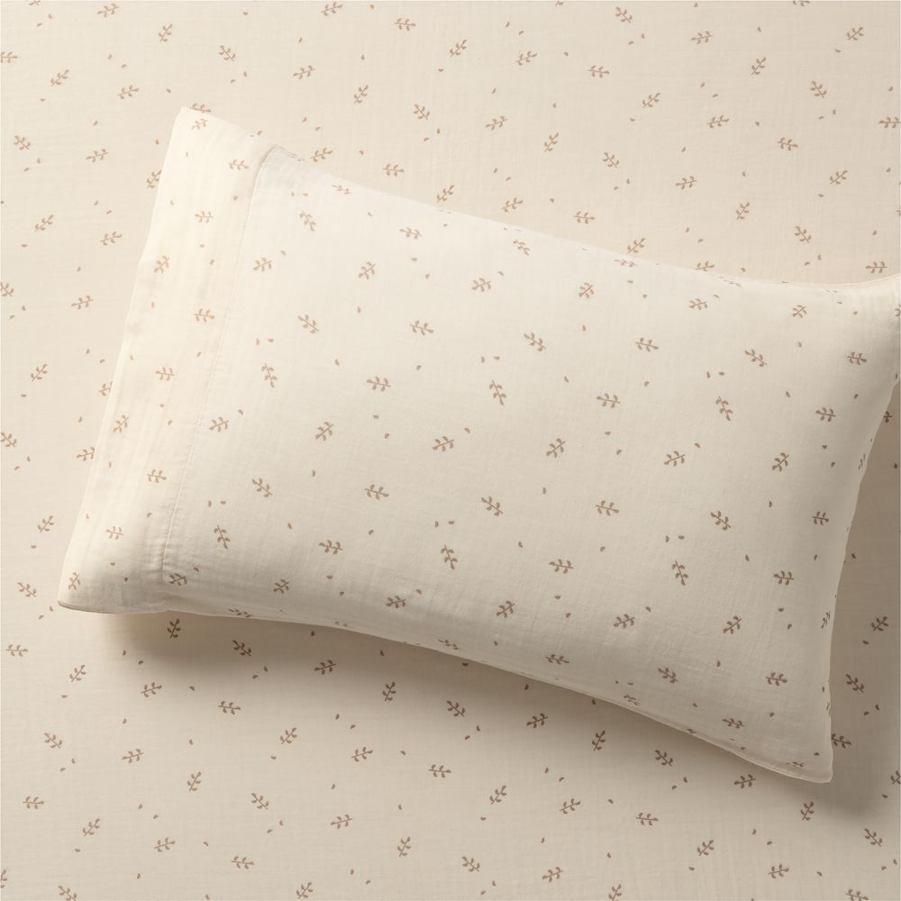 Supersoft Undyed Leaf Print Organic Cotton Gauze Kids Pillow Case