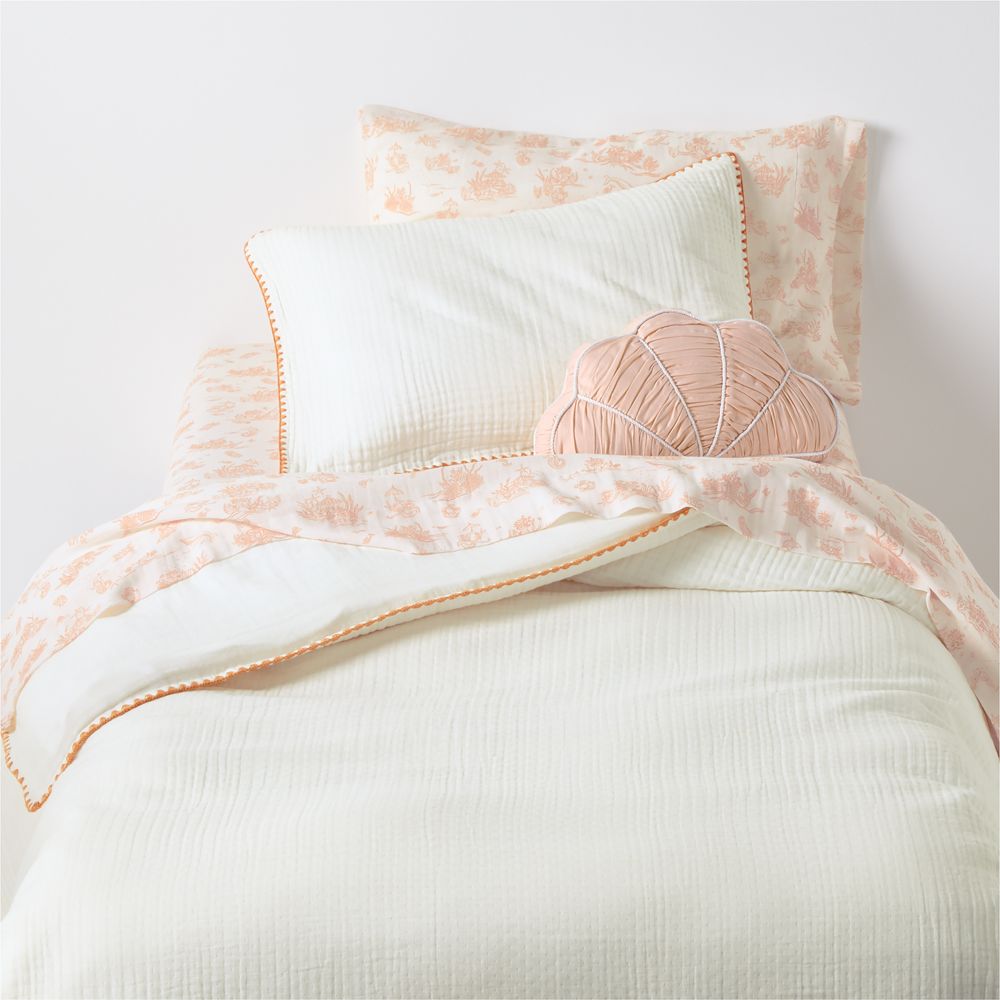 Beckett Pampas Ivory Supersoft Luxe Embroidered Sunwashed Pink Edge Organic Cotton Kids Duvet By Jake Arnold
