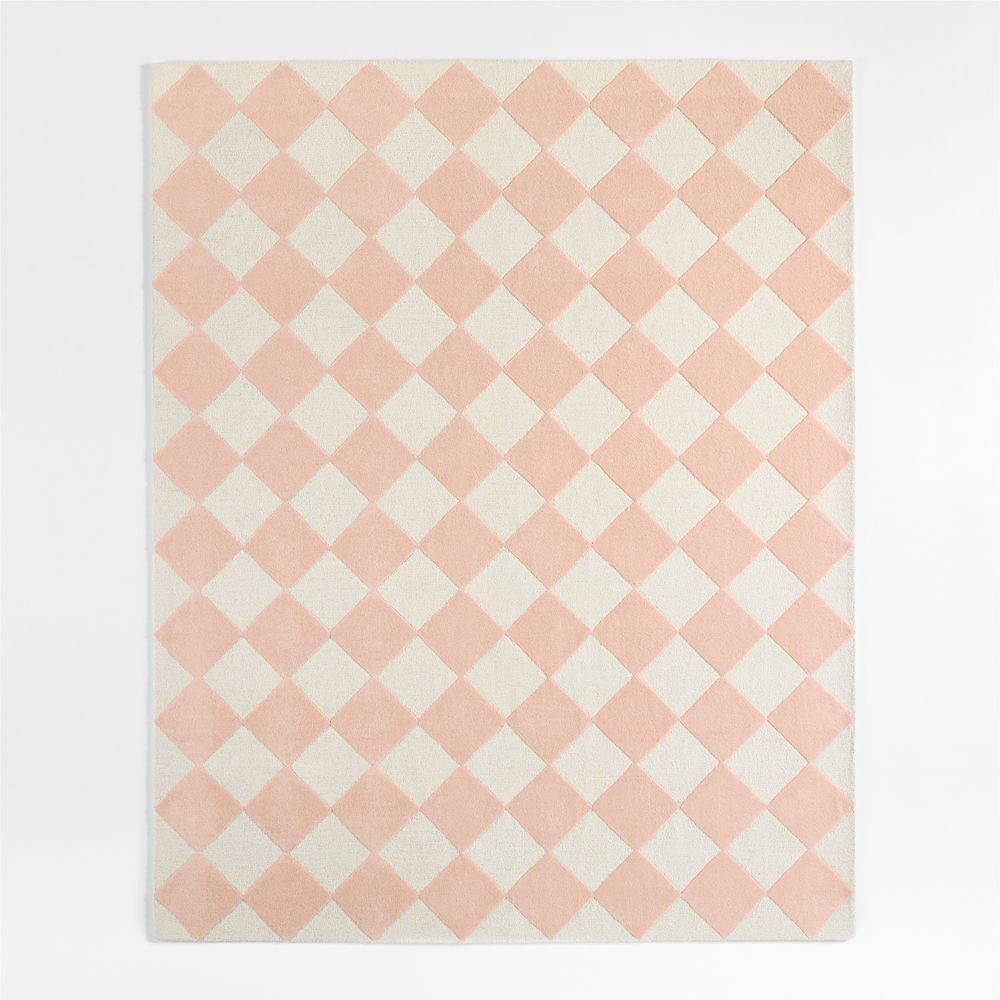 Checkerboard Pink Wool Kids Area Rug