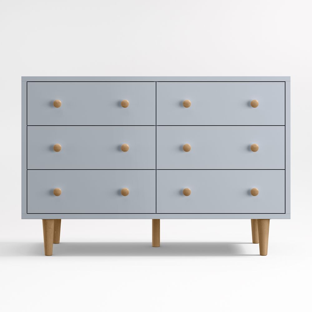Finn 51" Mist Blue Wood Wide 6-Drawer Kids Dresser