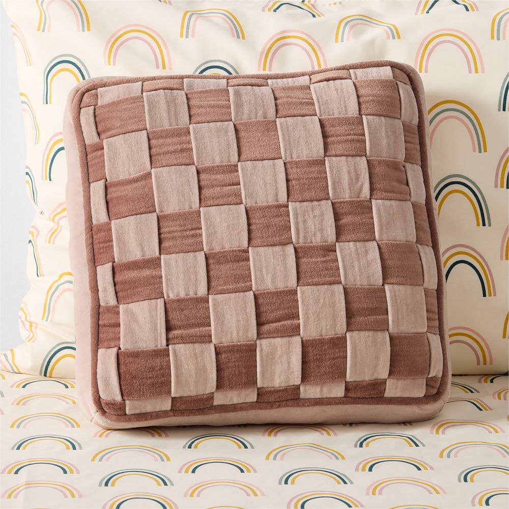 Checkerboard Lilac Rose and Classic Rose Velvet Kids Throw Pillow