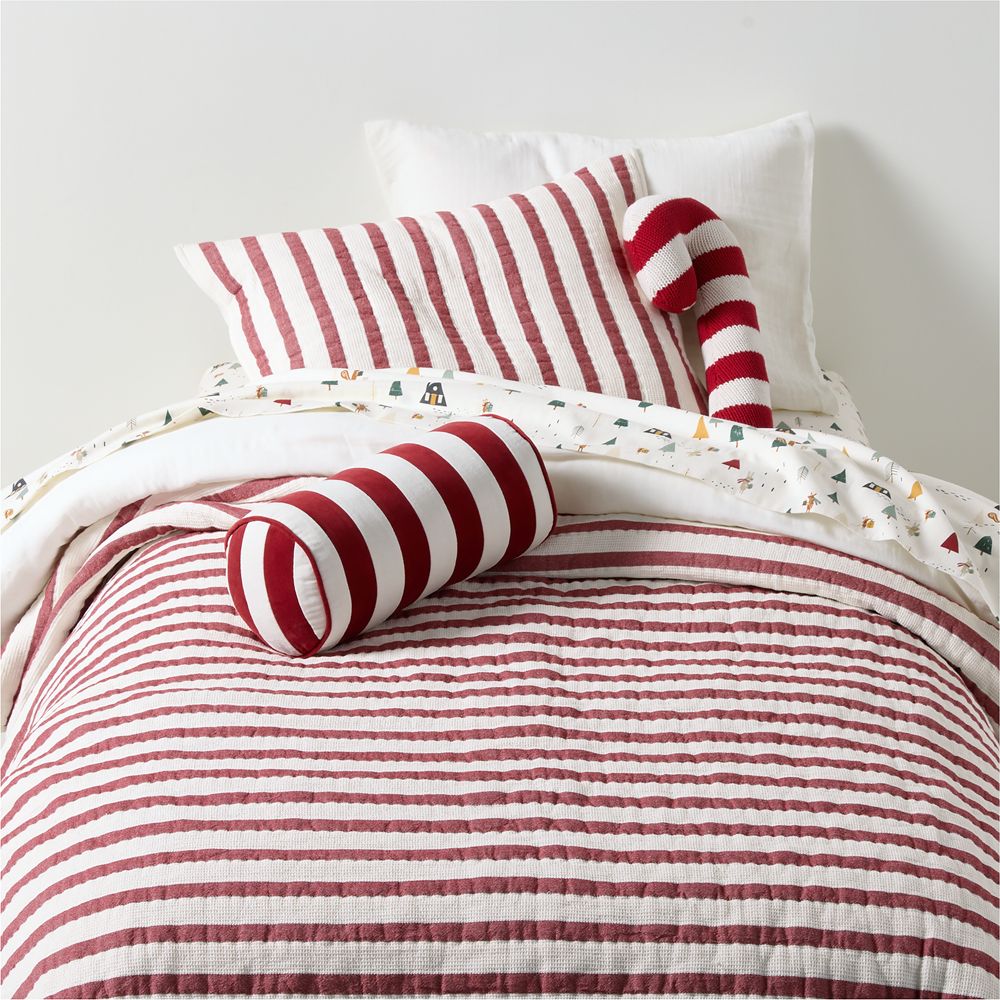 Red Striped Waffle Weave Organic Cotton Kids Quilt