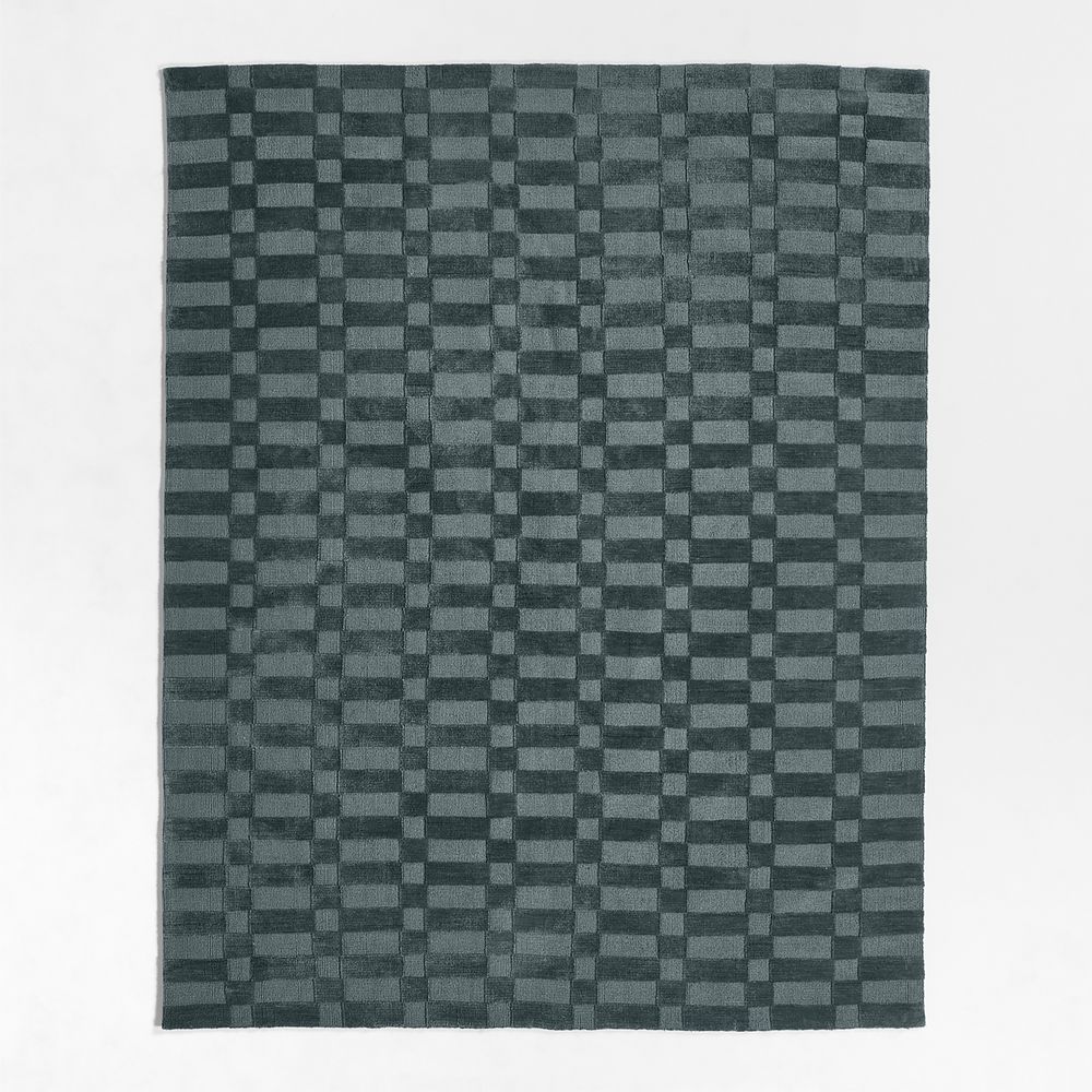 Geo Checker Slate Blue Performance Kids Area Rug