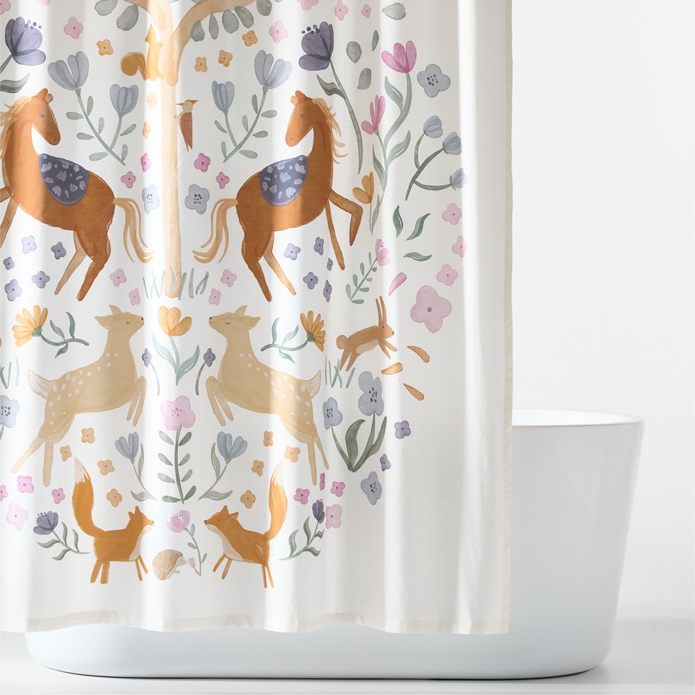 Wonderland Floral Border Organic Cotton Kids Shower Curtain