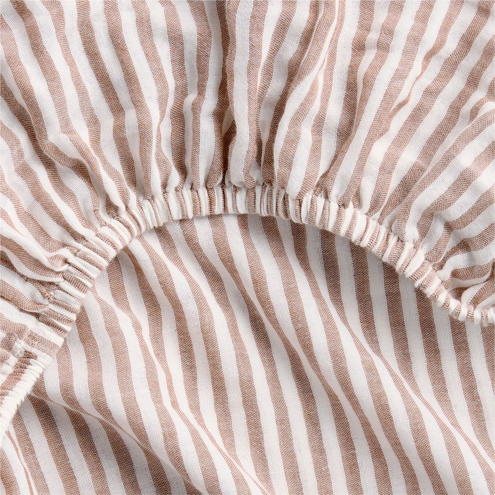 Supersoft Brulee Brown Striped 100% Organic Cotton Gauze Baby Crib Fitted Sheet