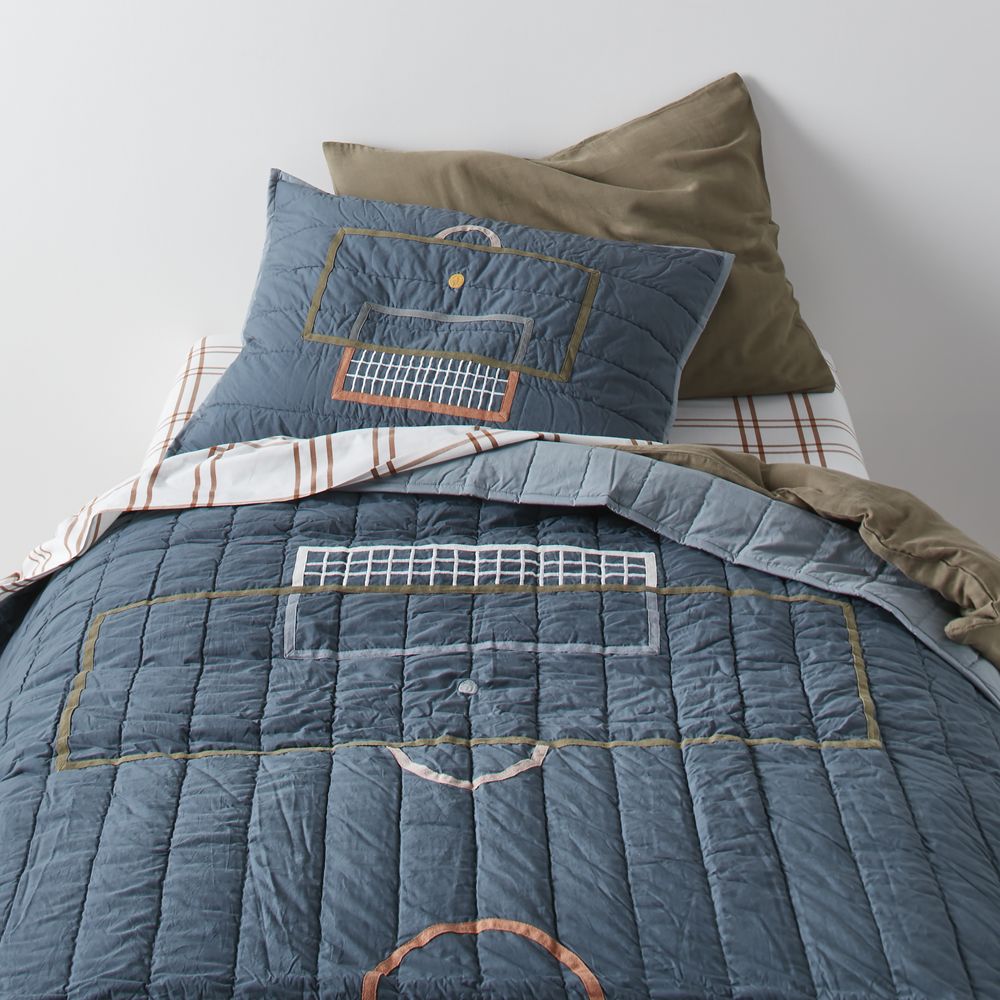 Modern Soccer Embroidered Hand-Quilted Organic Cotton Kids Quilt