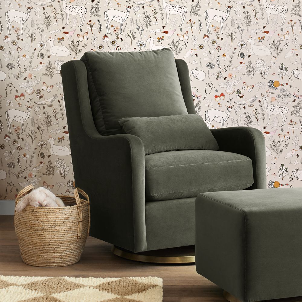 Milo Green Nursery Swivel Glider Chair with Gold Base