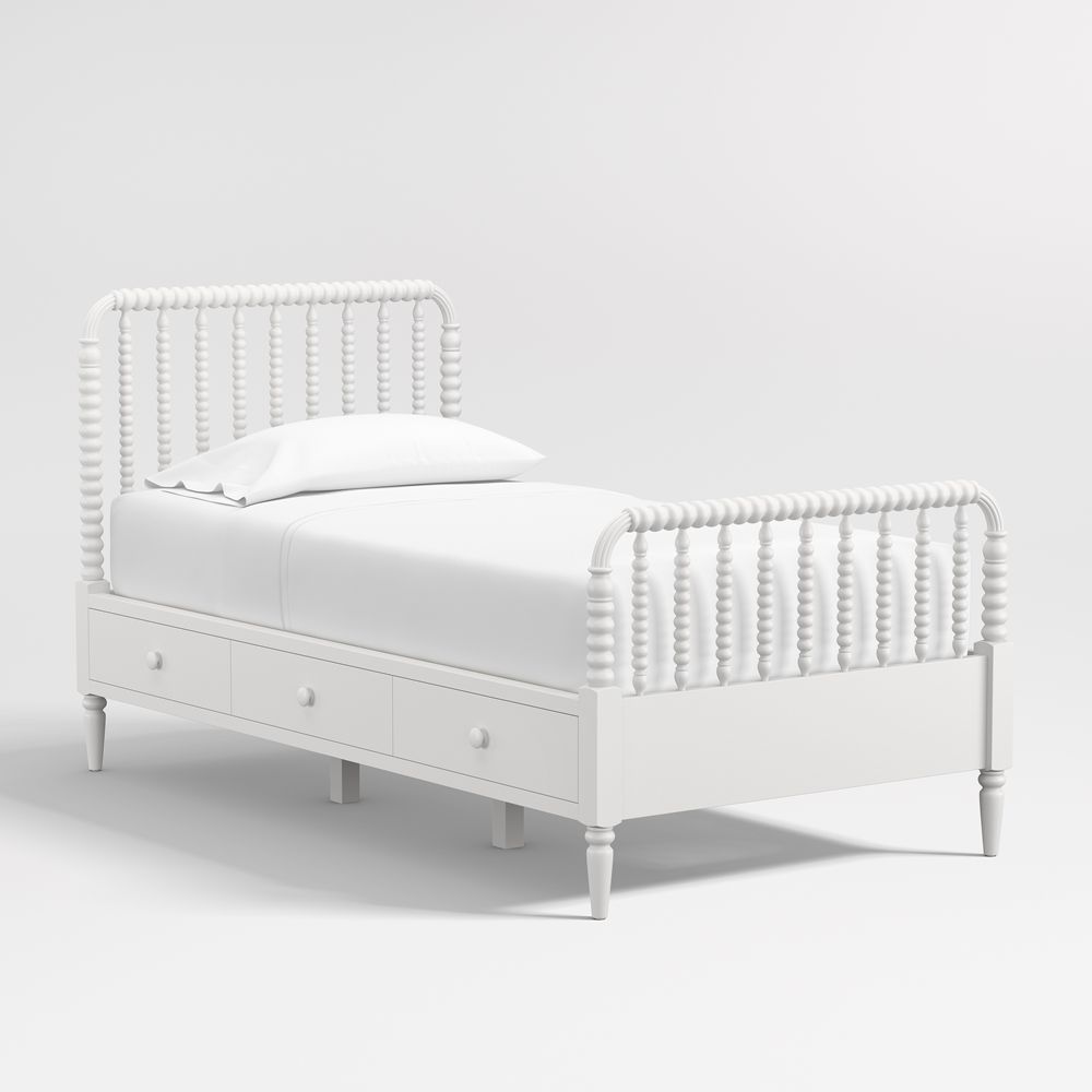 Jenny Lind White Wood Spindle Kids Storage Bed