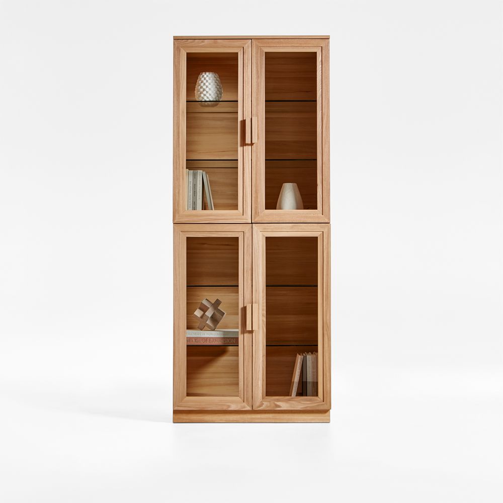 Calypso 36" Natural Wood Tall Storage Cabinet with Glass Doors