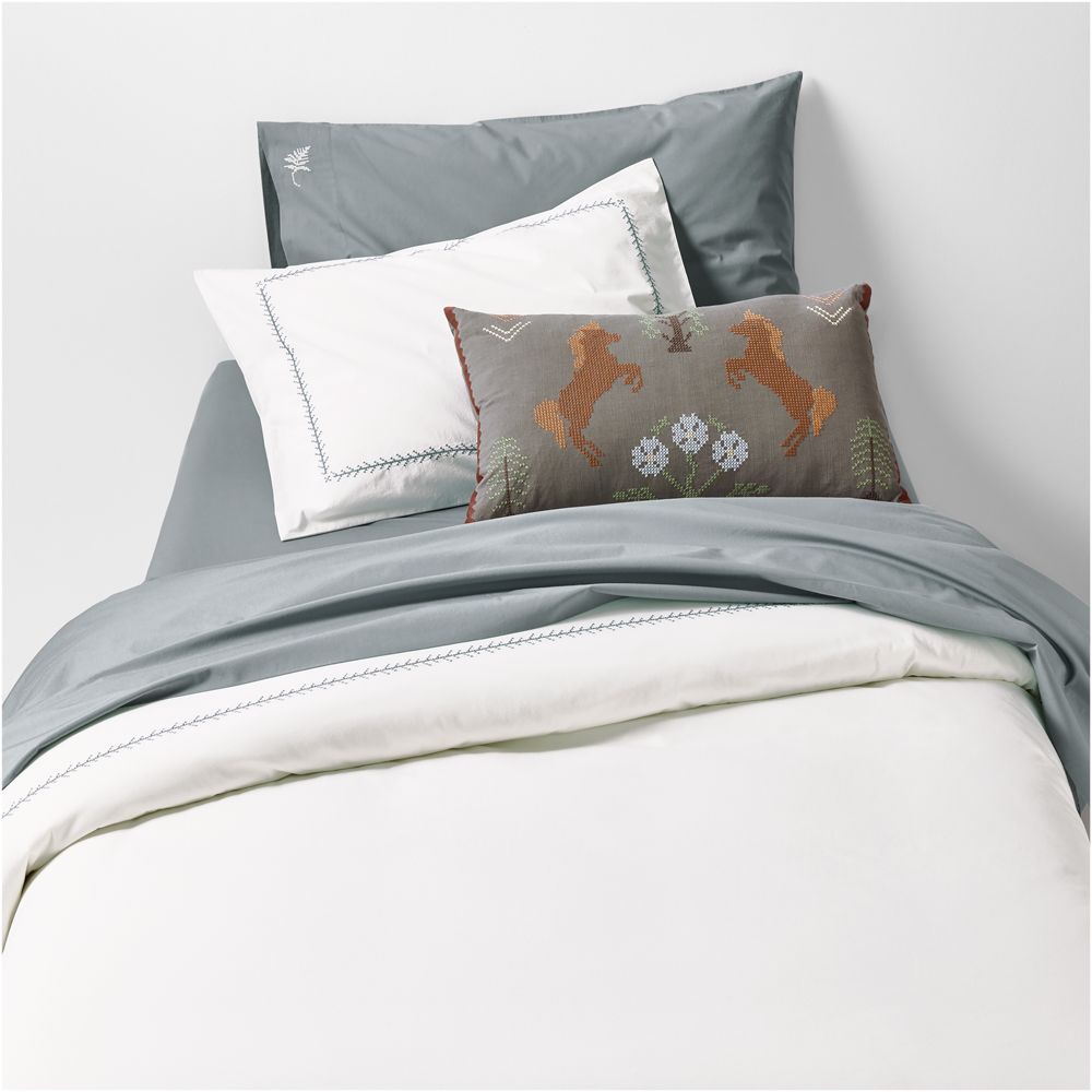 Evelyn Cozy Cloud Pampas Ivory and Blue Cross Stitch Kids Duvet Cover By Sharland England