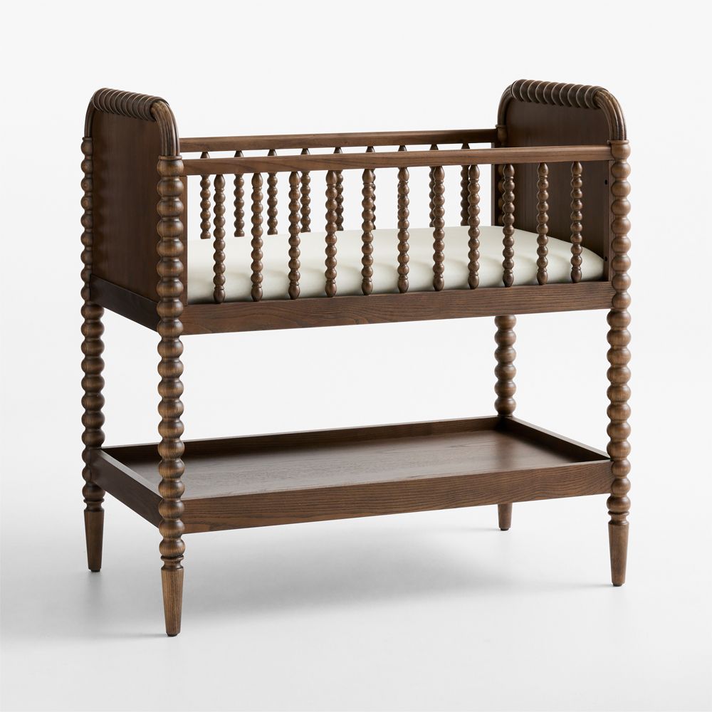Jenny Lind Heirloom Deep Brown Wood Baby Bassinet with Mattress Pad