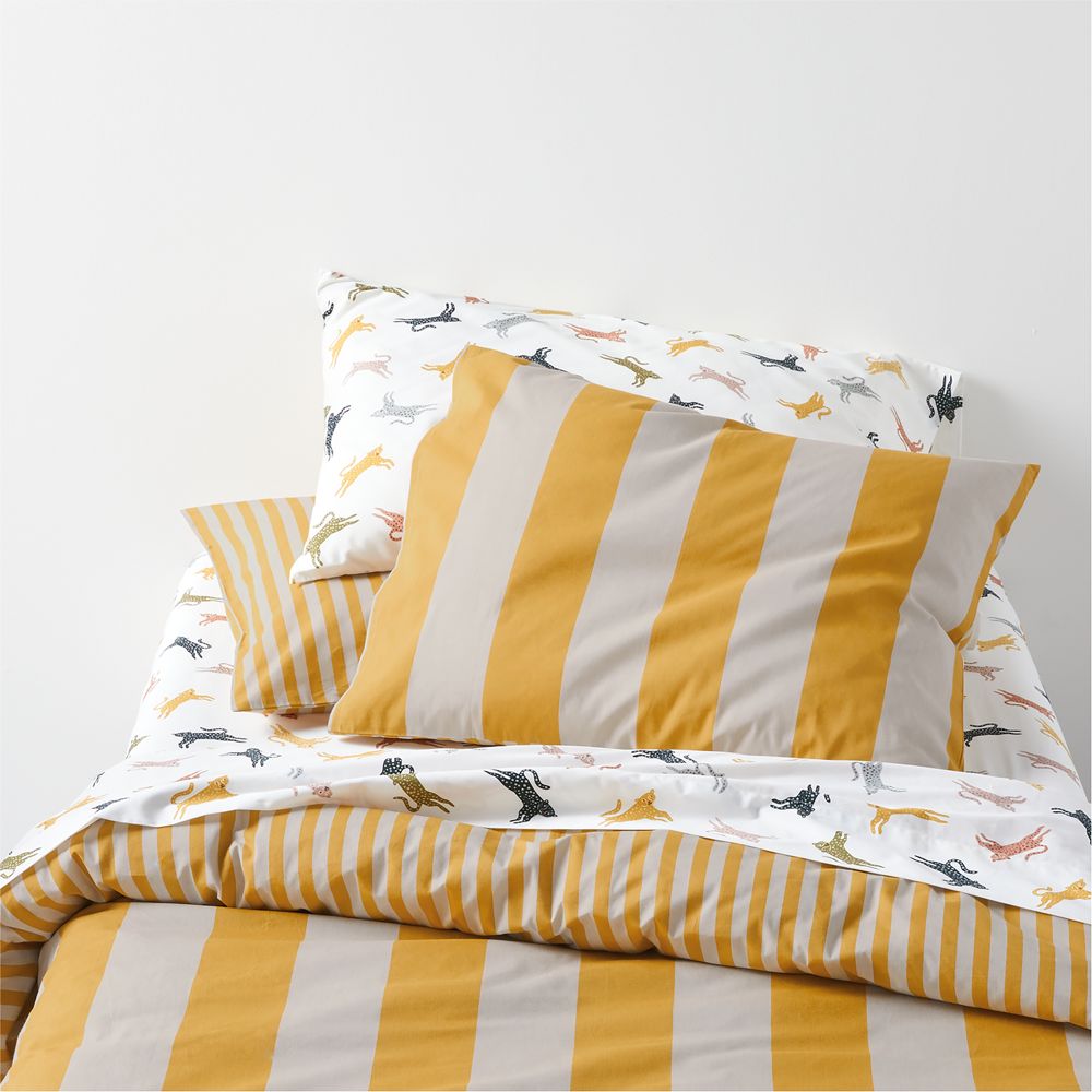Riviera Savannah Yellow and Oatmeal Reversible Stripe Organic Cotton Kids Duvet Cover
