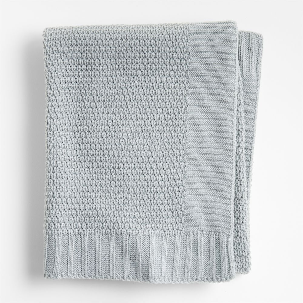 Bubble Knit Mist Blue Recycled Baby Stroller Blanket