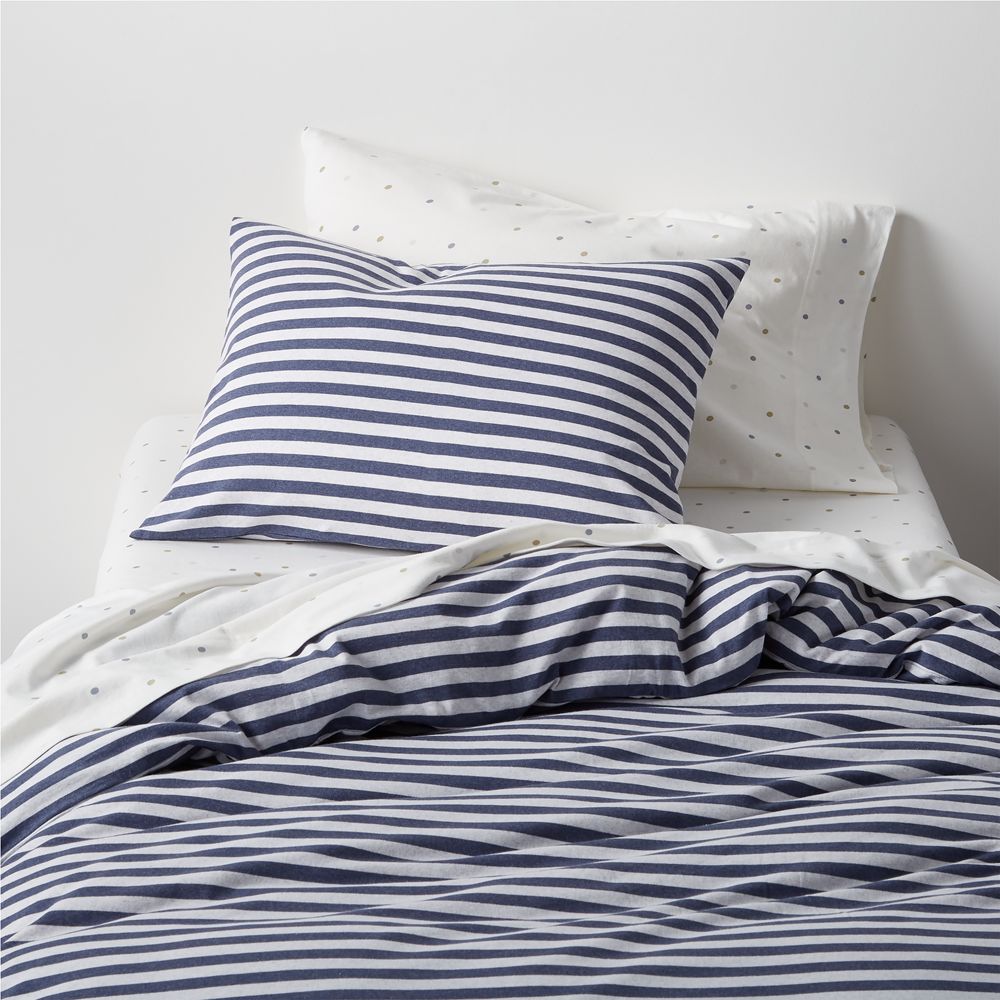 Comfy Tee Navy Blue Stripe Organic Cotton Jersey Kids Duvet Cover