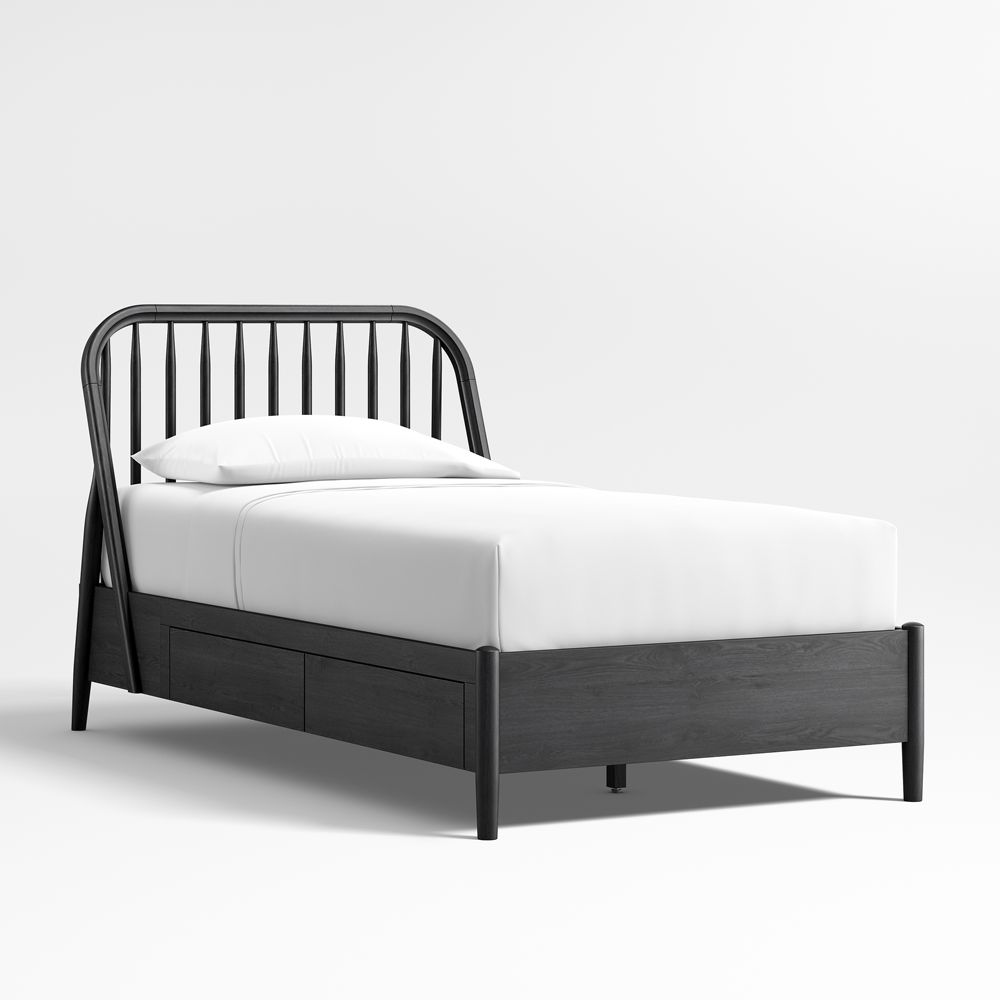 Bodie Ebonized Black Oak Wood Spindle Kids Storage Bed