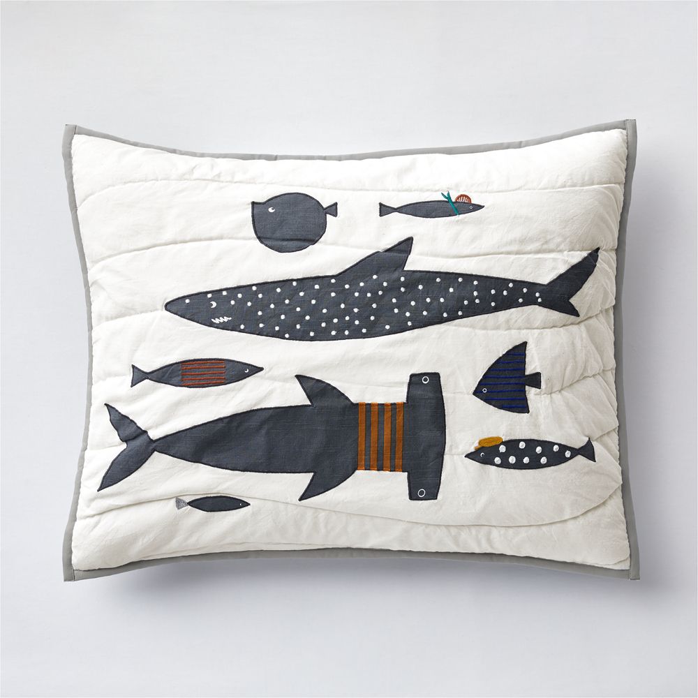 Shark School Embroidered Organic Cotton Kids Pillow Sham