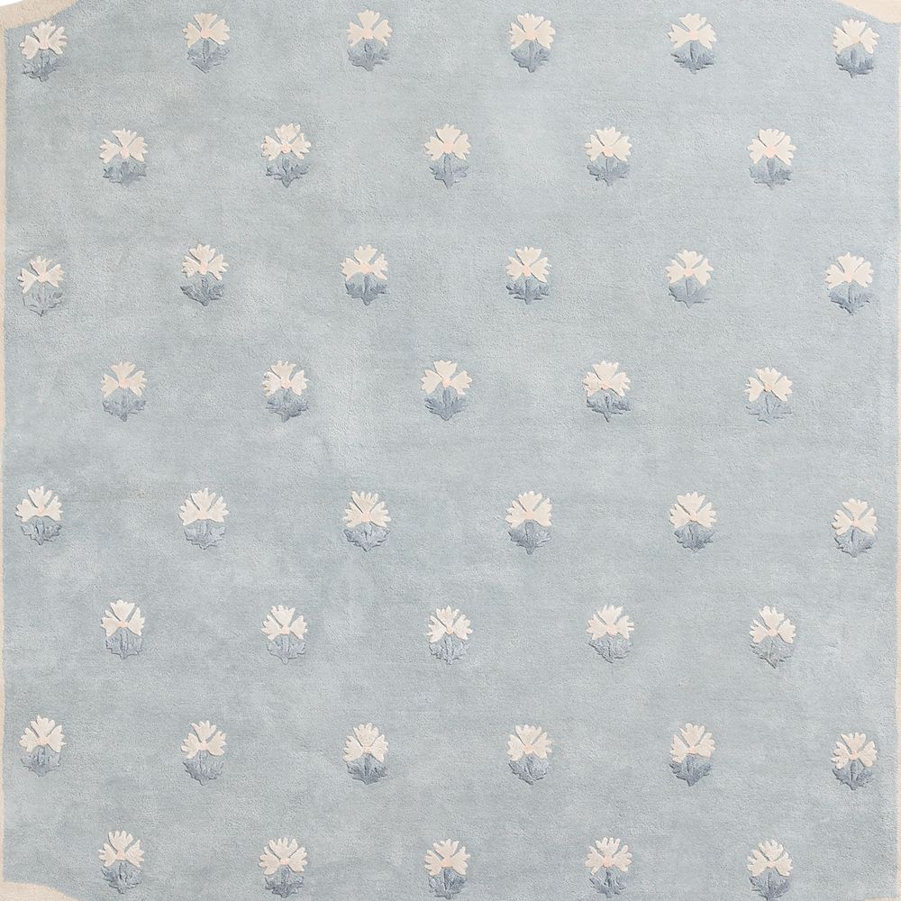 Floral Reverie Mist Blue Wool Kids Area Rug Swatch