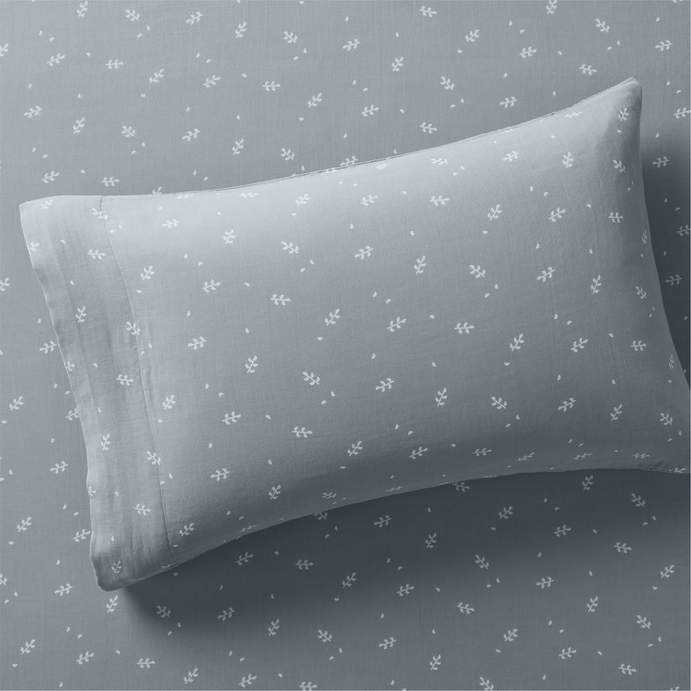 Supersoft Mist Blue Leaf Print Organic Cotton Gauze Kids Pillow Case
