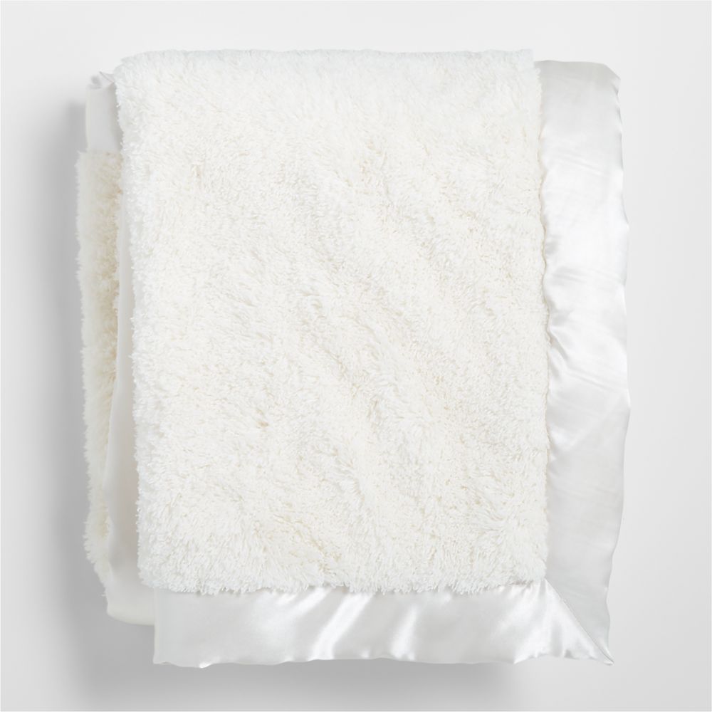 Satin Trim Cream Plush Baby Stroller Blanket