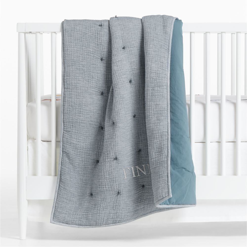 Aire Blue Crinkle 100% Organic Cotton Baby Crib Quilt