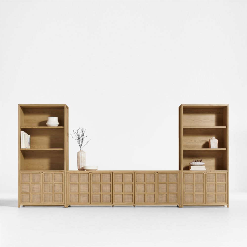 Campagna Rattan and Natural Oak Wood Storage Media Console Set (154"-172")