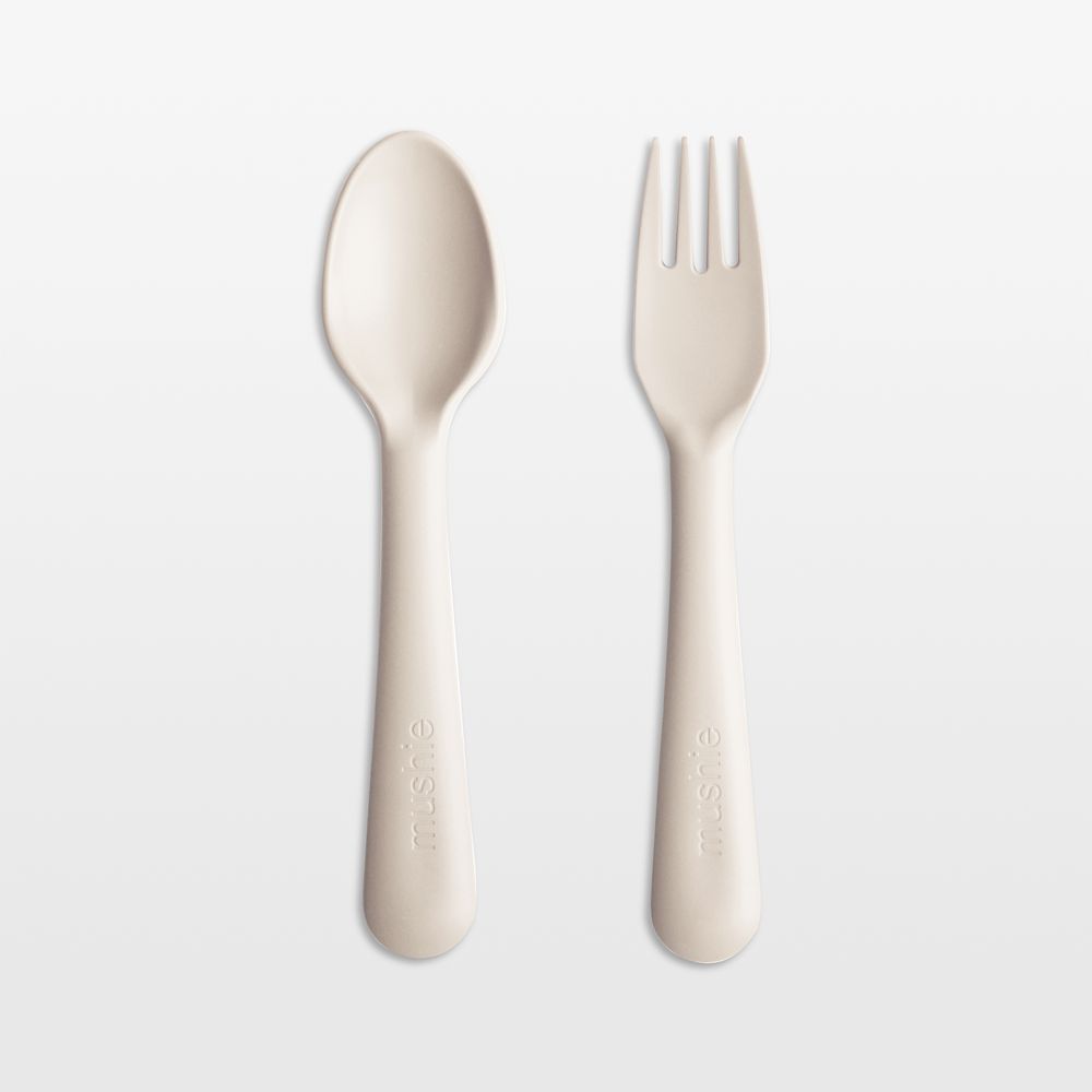Mushie Ivory Plastic Fork & Spoon Set