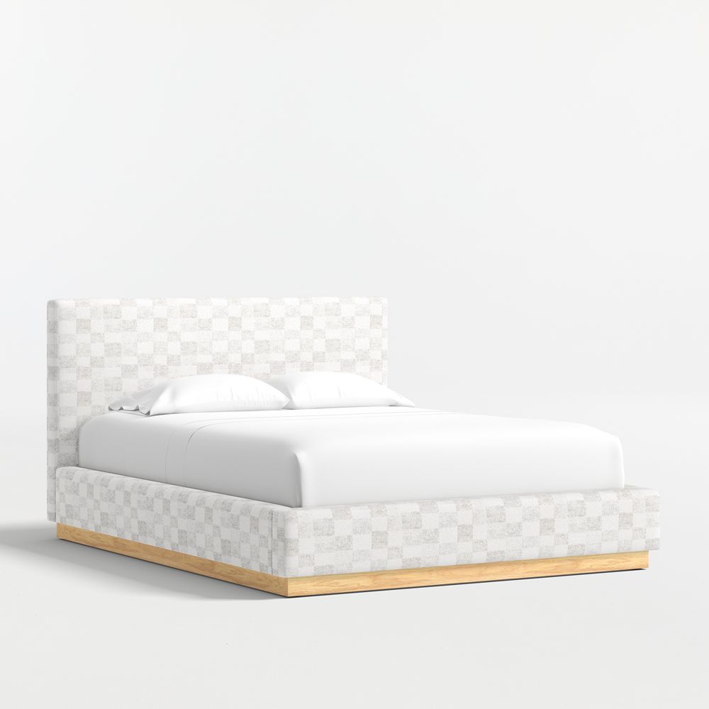 Oliver Cream and Grey Checkered Upholstered Kids Bed